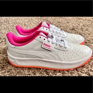 Puma California 371508-01 Casual Leather Shoes White Fuschia Pink Orange Size 6